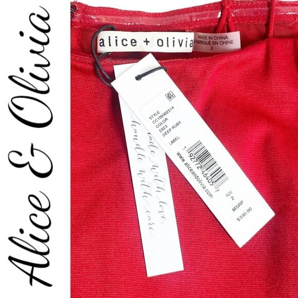 NWT ALICE & OLIVIA DORINDA RUBY RED BODYCON MIDI SHEATH DRESS XMAS NYE, SIZE 2 - Picture 7 of 13